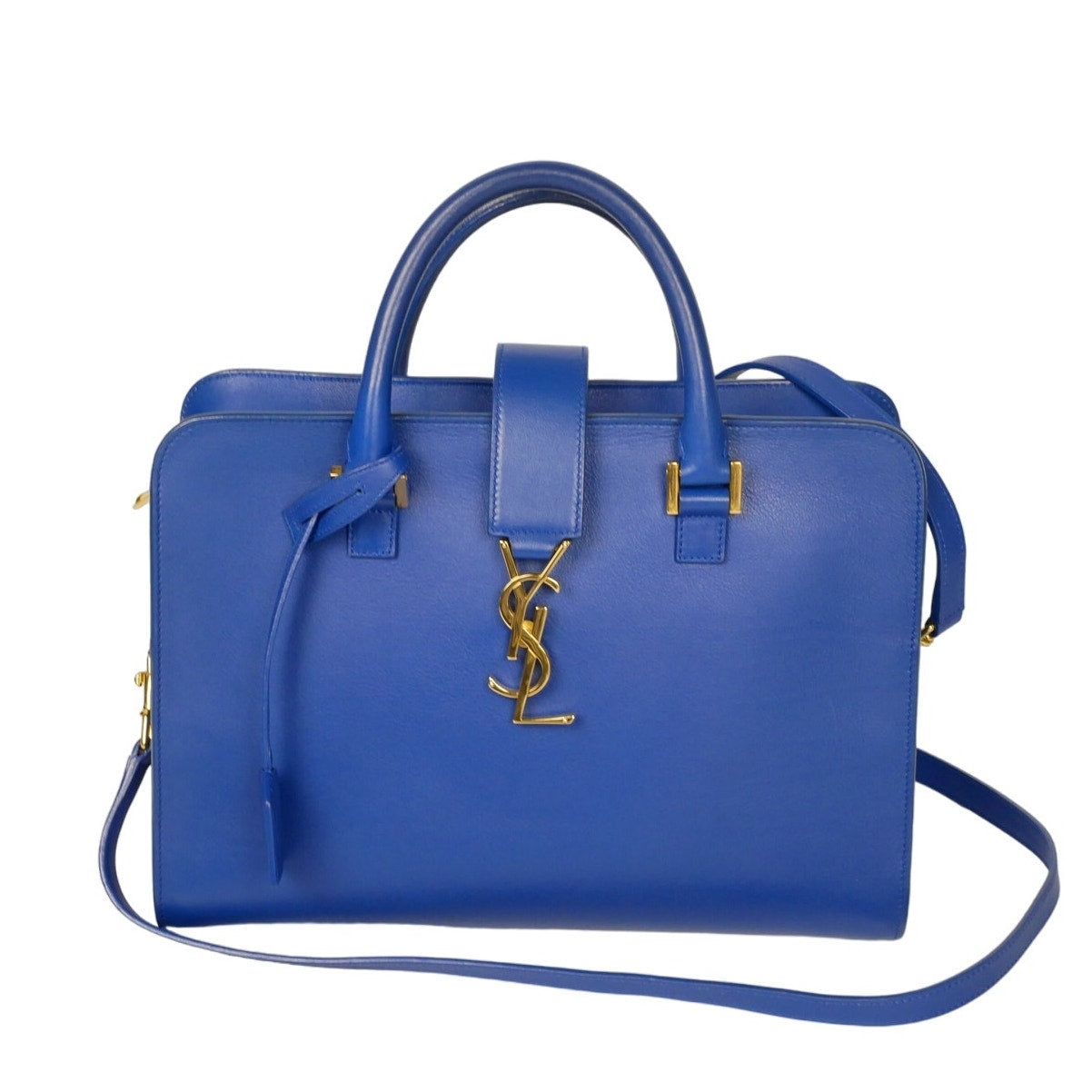 Yves Saint Laurent Blue Leather Small Monogram Cabas Bag