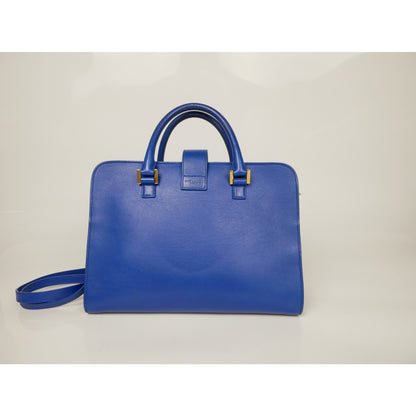 Yves Saint Laurent Blue Leather Small Monogram Cabas Bag