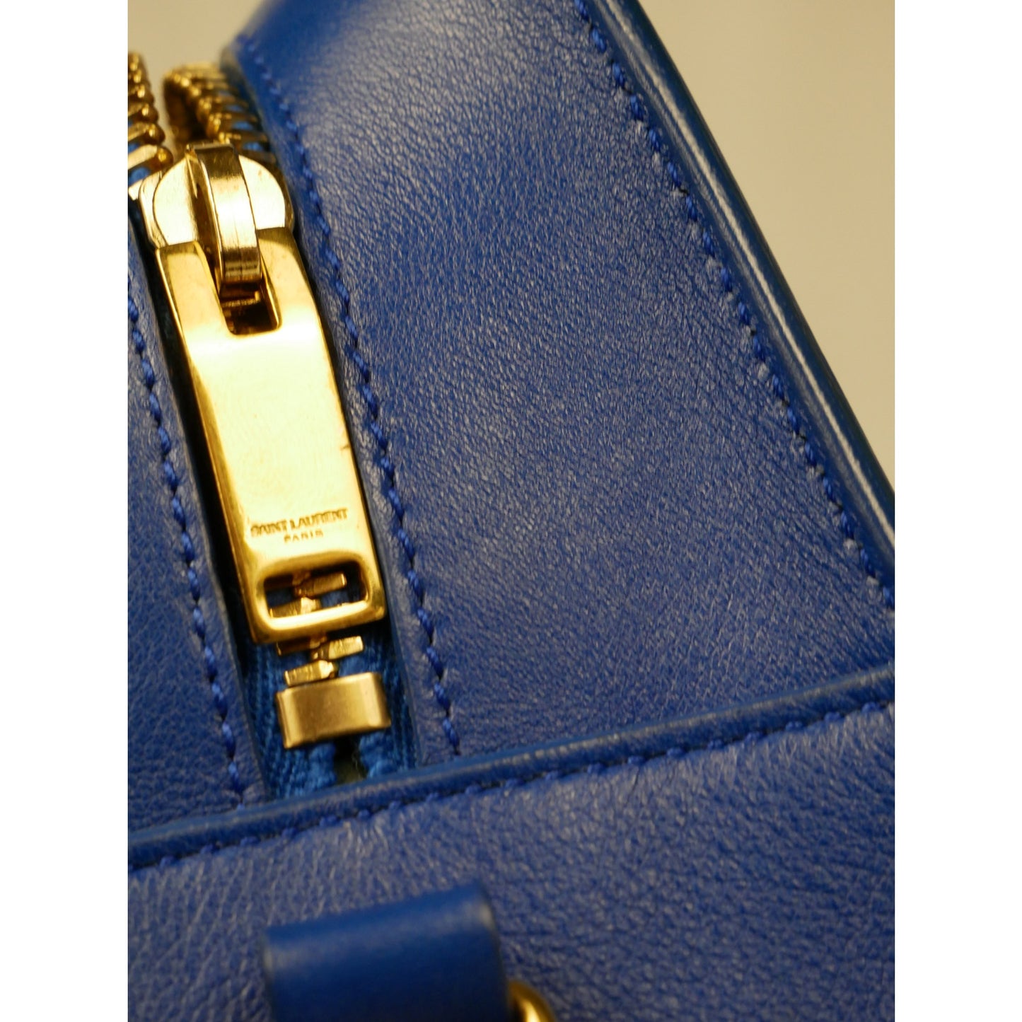 Yves Saint Laurent Blue Leather Small Monogram Cabas Bag