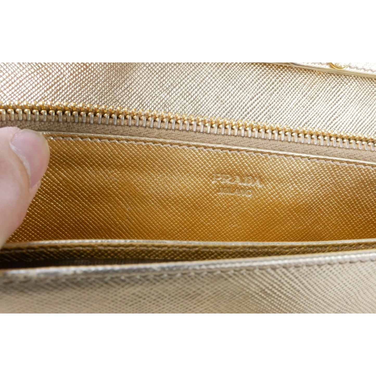 Prada Metallic Gold Saffiano Shine Leather Crossbody Bag