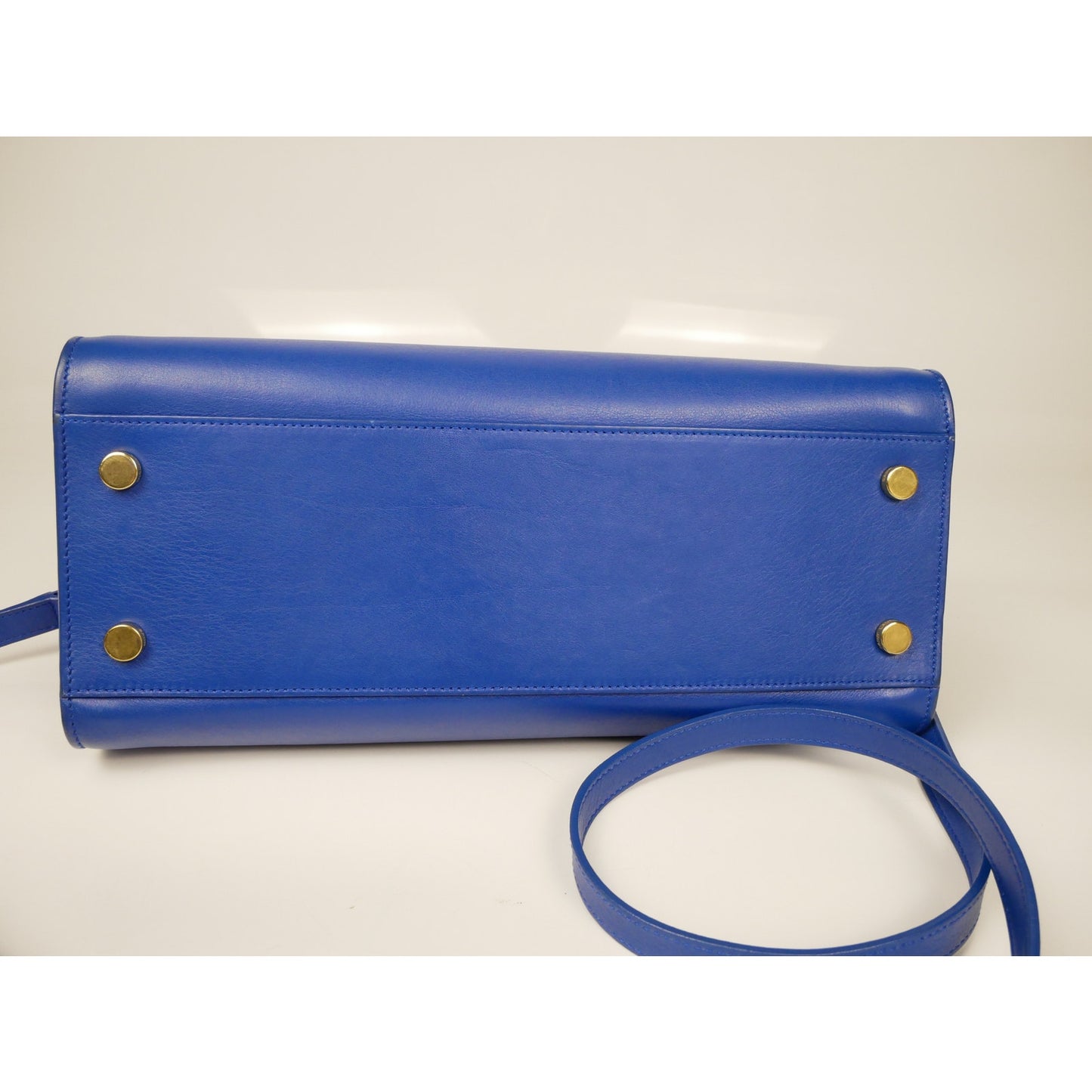 Yves Saint Laurent Blue Leather Small Monogram Cabas Bag