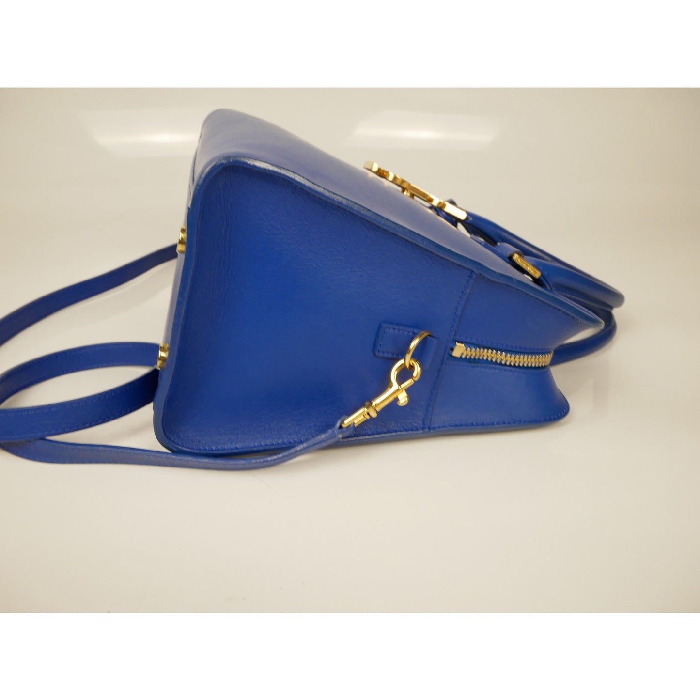 Yves Saint Laurent Blue Leather Small Monogram Cabas Bag