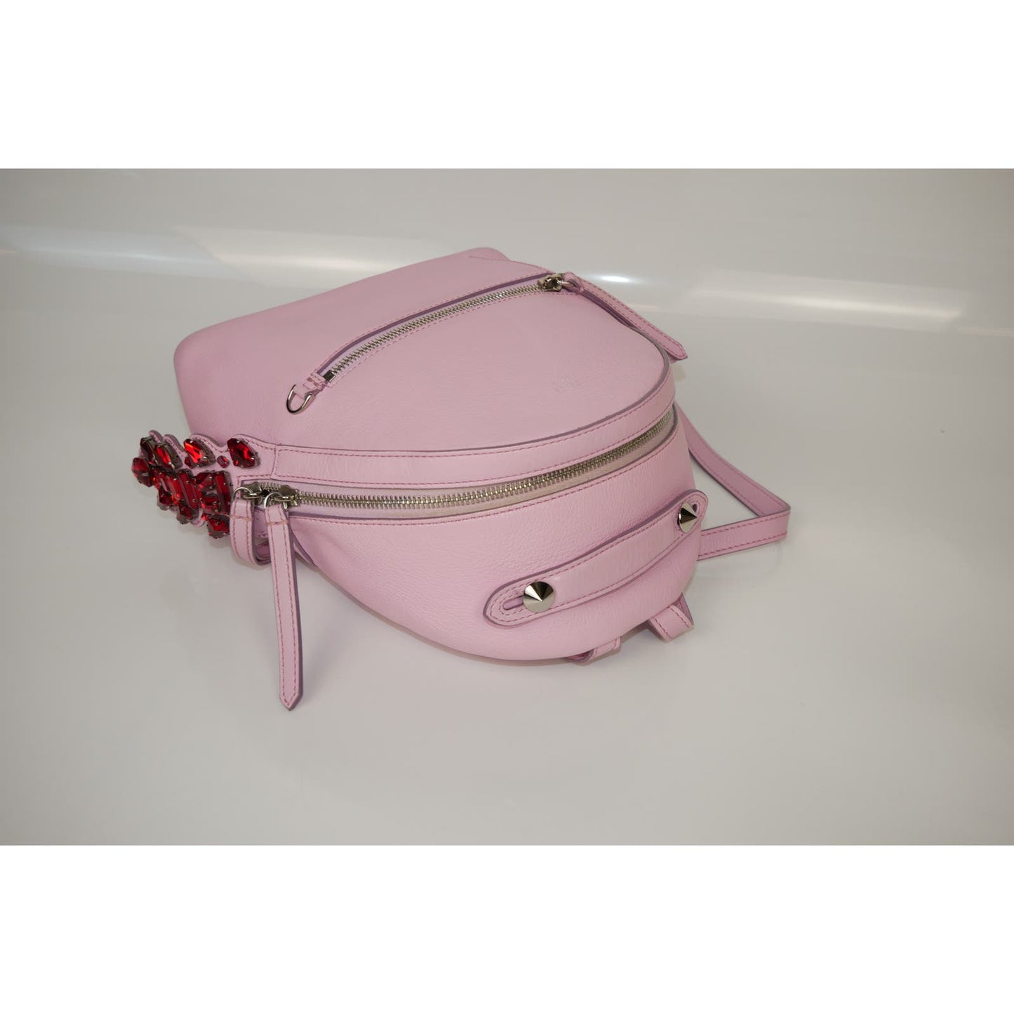 Fendi Mini Leather Backpack Pink Crystal Tail