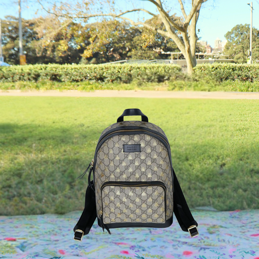 Gucci Beige Supreme Canvas Leather Bees Backpack