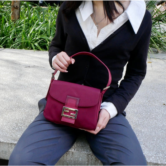 Fendi Bordeaux Mamma Baguette Shoulder Bag