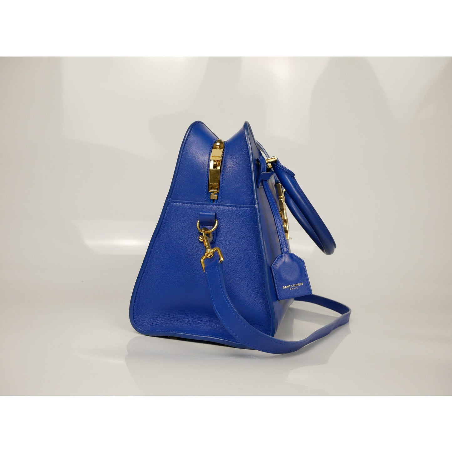 Yves Saint Laurent Blue Leather Small Monogram Cabas Bag