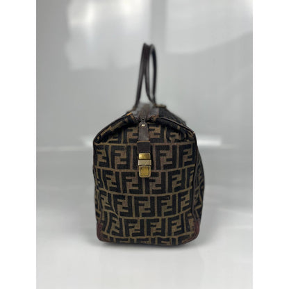 Fendi Brown Zucca Leather and Monogram Canvas Duffel Bag