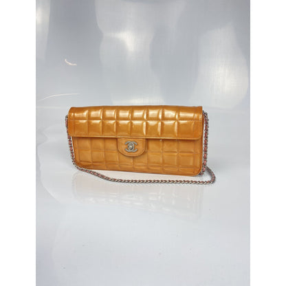 Chanel Orange Patent Leather Chocolate Bar Shoulder Bag