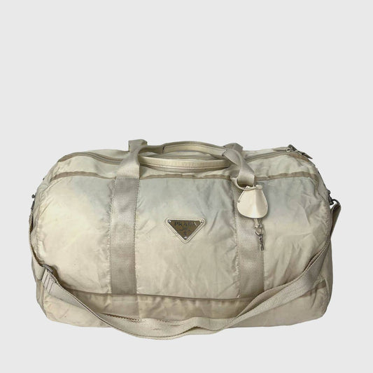 Prada Beige Nylon Duffle Shoulder Bag