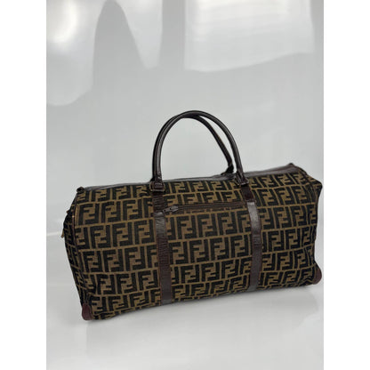 Fendi Brown Zucca Leather and Monogram Canvas Duffel Bag