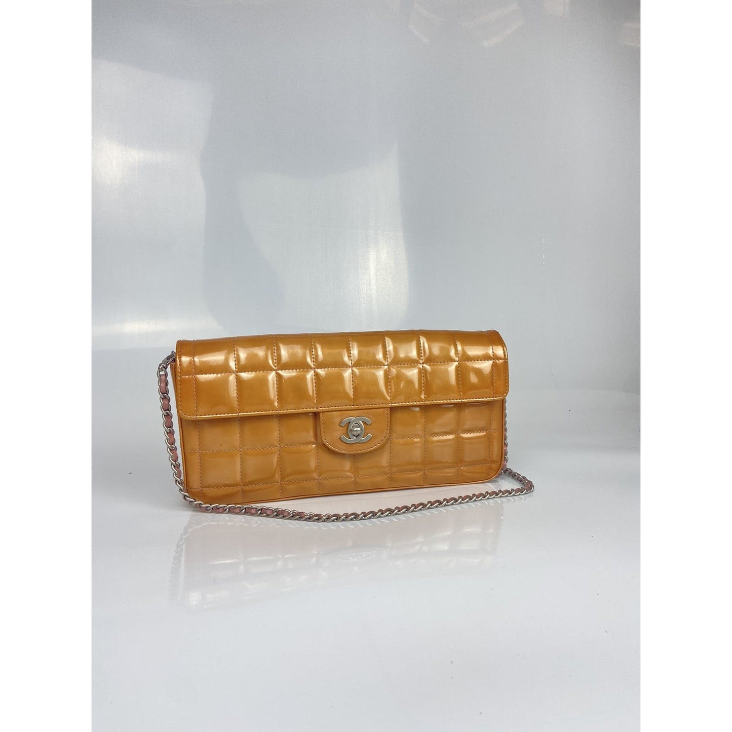 Chanel Orange Patent Leather Chocolate Bar Shoulder Bag