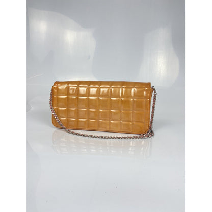 Chanel Orange Patent Leather Chocolate Bar Shoulder Bag