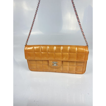 Chanel Orange Patent Leather Chocolate Bar Shoulder Bag