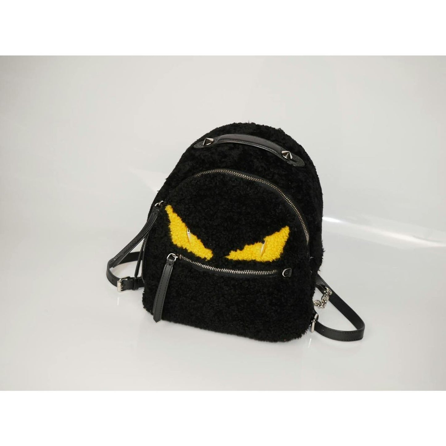 Fendi Black Shearling and Leather Monster Backpack