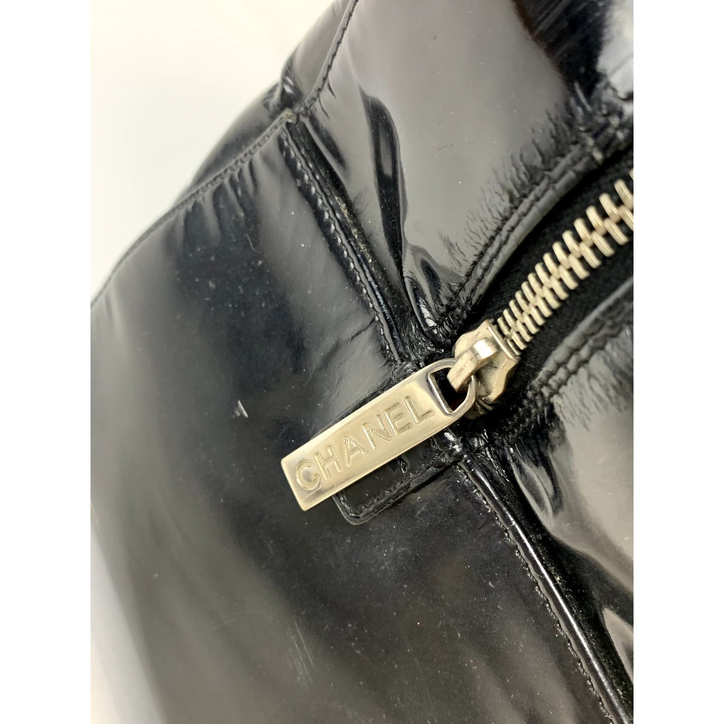 Chanel Chocolate Bar Patent Leather Boston Hand Bag