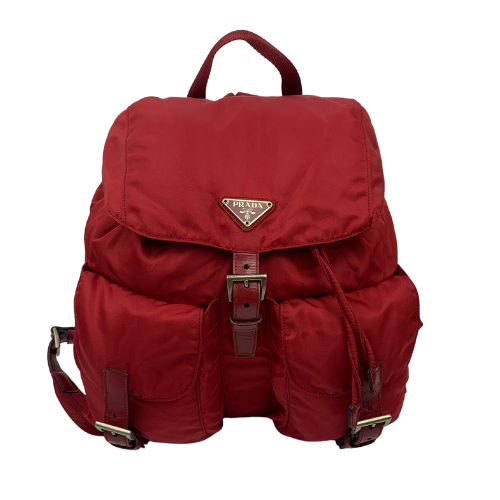Prada Blood Red Saffiano Nylon Backpack Bag