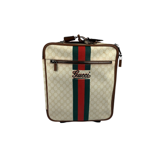 Gucci White Webbed Monogram Rolling Suitcase
