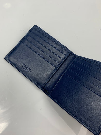 Prada Navy Blue Bifold Calfskin Leather Wallet