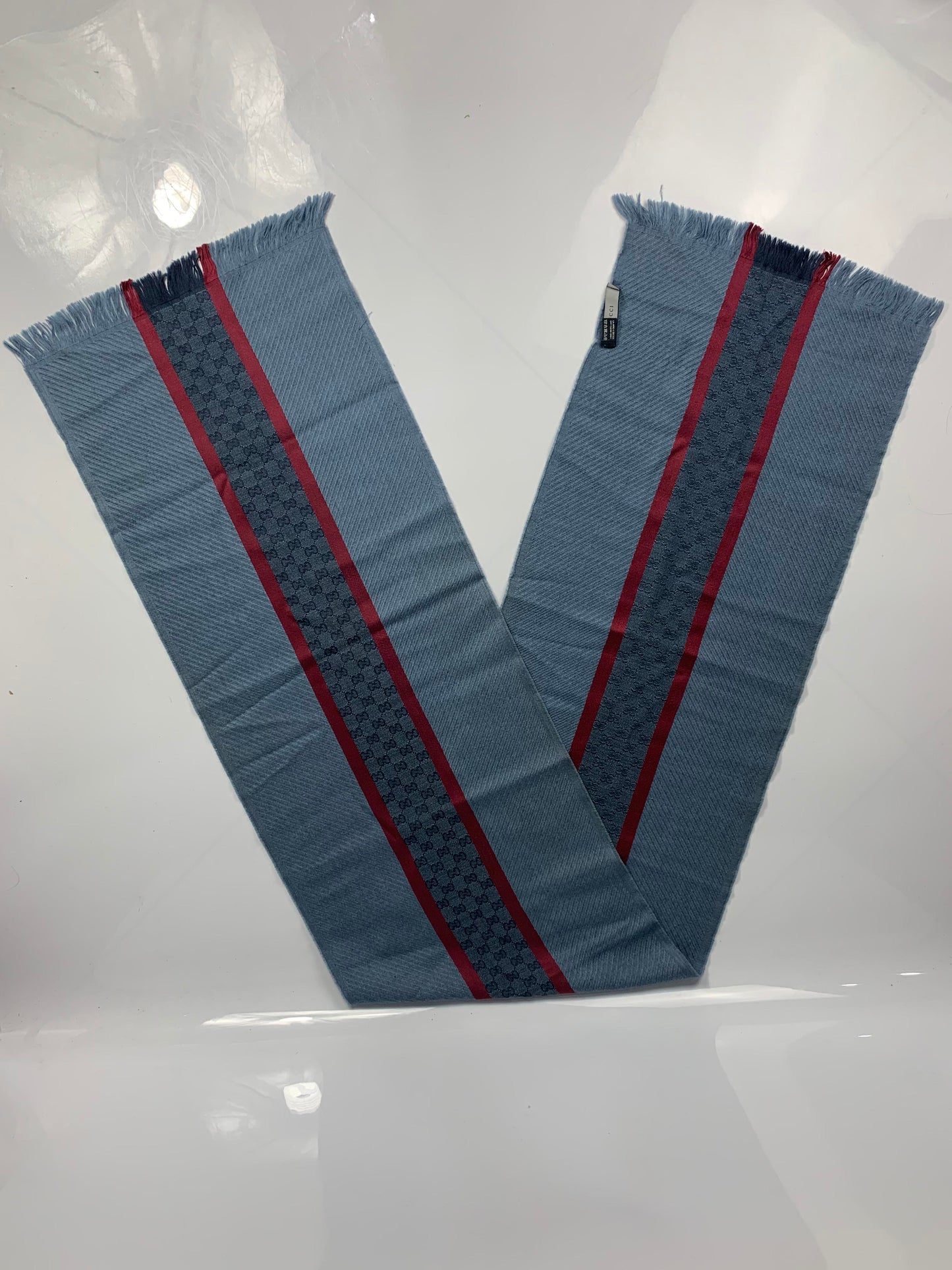 Gucci Blue Monogram Red Lining Scarf