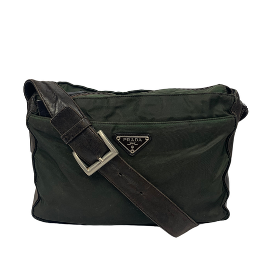 Prada Khaki Saffiano Leather Shoulder Bag